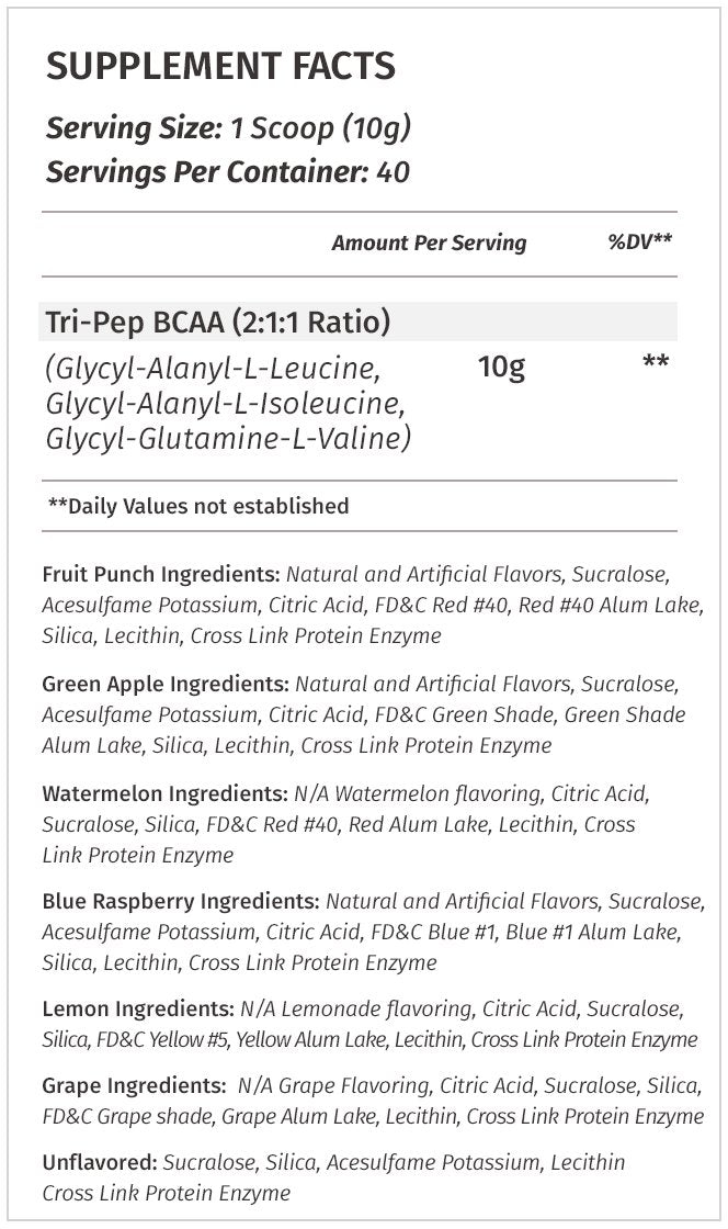 Metabolic Nutrition TRI-PEP Tri-Peptide BCAA Powder – Green Apple, 400 g (40 Servings)