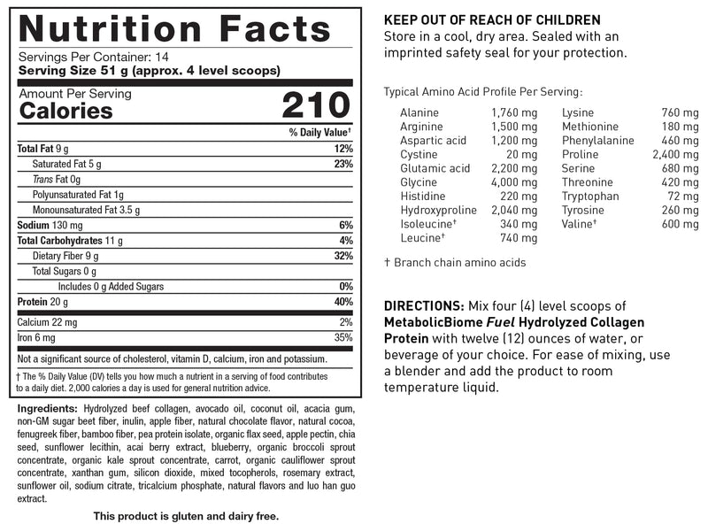 MetabolicBiome Fuel: Hydrolyzed Collagen Protein, Chocolate – 14 Servings