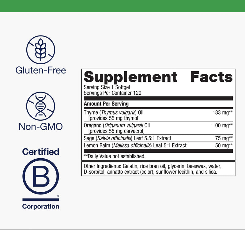 Metagenics Candibactin-AR: Oregano & Thyme Oils with Sage & Lemon Balm | Enteric-Coated Softgels