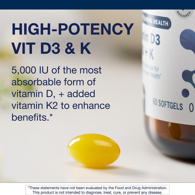 Metagenics Vitamin D3 + K (MK-7) – Immune, Artery, Bone & Heart Health | 5,000 IU, 60 Softgels