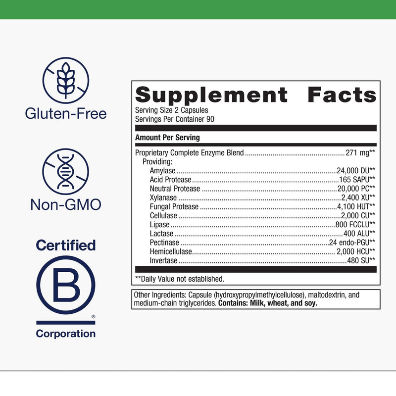 Metagenics SpectraZyme Enzyme Complex – Plant-Based Digestive Enzymes (Gluten-Free, Vegan) – 180 Capsules