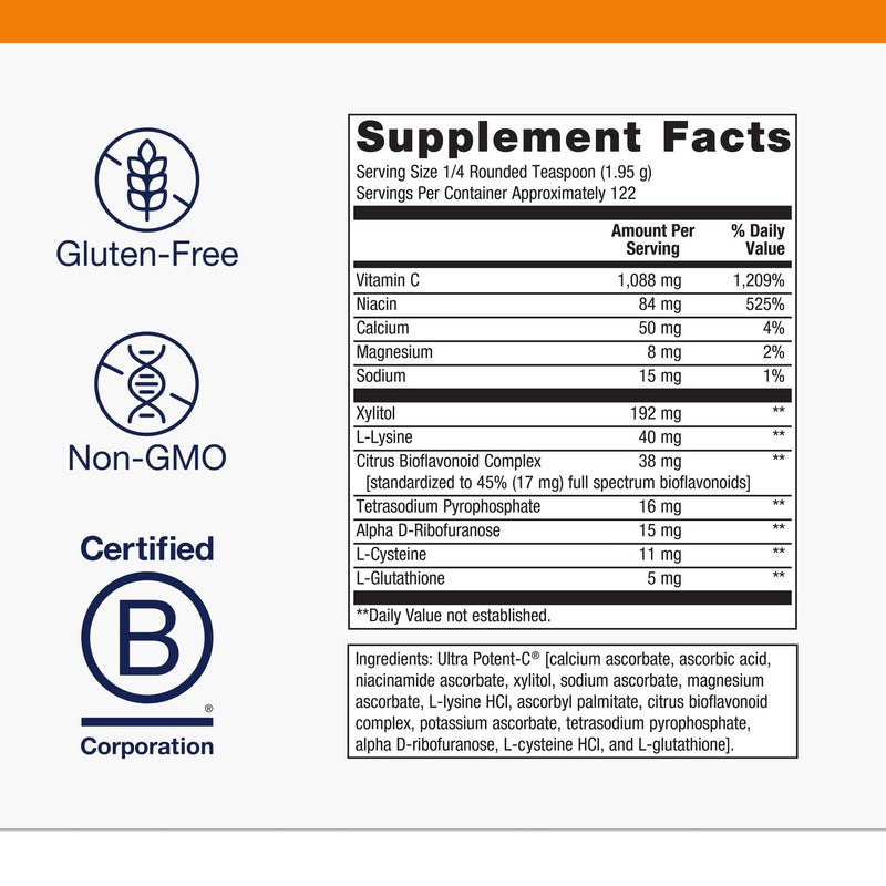 Metagenics Ultra Potent-C Vitamin C Powder – Immune Support, Gentle on Stomach, Bioflavonoids, L-Glutathione & L-Lysine – 8.39 oz | Non-GMO, Gluten-Free