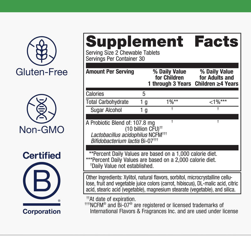 Metagenics UltraFlora Kids Probiotic - 10 Billion CFU, 60 Chewables for Ages 3 and Up