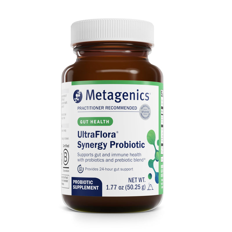 Metagenics UltraFlora Synergy Probiotic & Prebiotic Powder – L. acidophilus NCFM & B. lactis Bi‑07 – Gluten-Free 1.77 oz