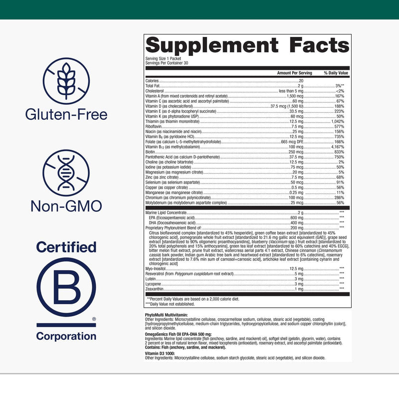 Metagenics Wellness Essentials Daily Packs - Multivitamin & Omega-3 Packets with Vitamins A, C, D, E & B - Supports Heart, Brain, Immune & Bone Health* - Non-GMO, Gluten-Free - GMP Certified Facility
