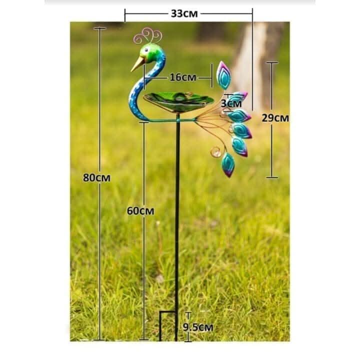 Metal Peacock Garden Bird Bath & Feeder with Ground Stake 80cm