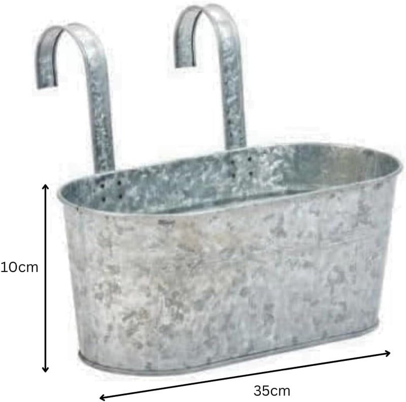 35cm Galvanised Metal Hanging Balcony Planter with Hooks