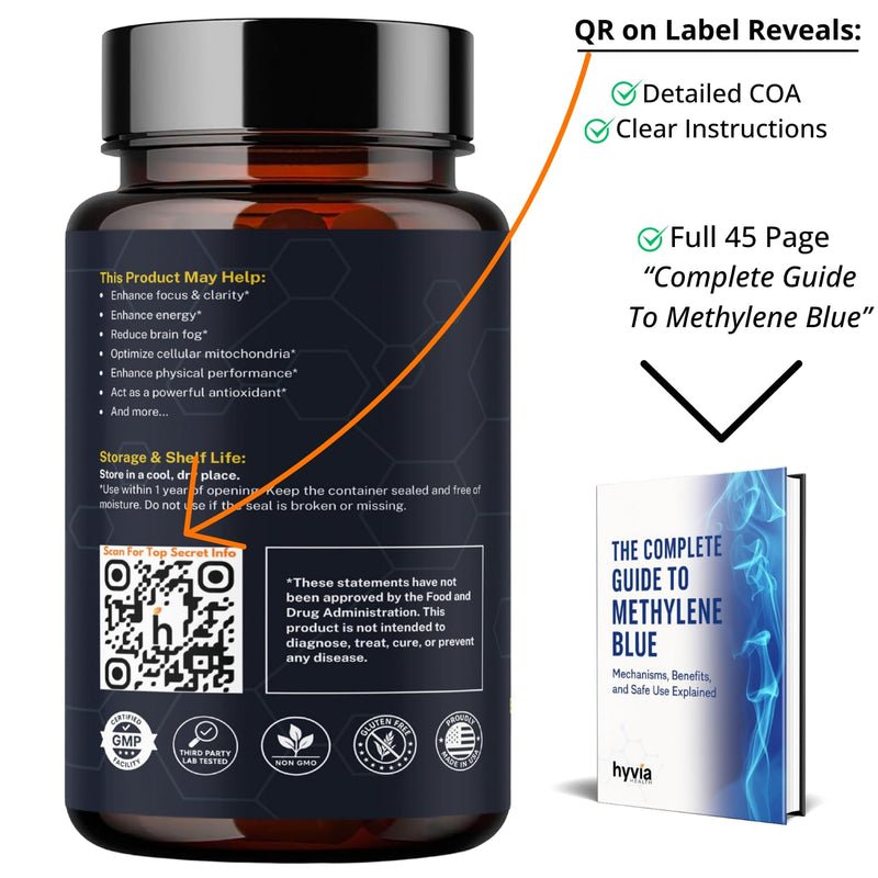 Hyvia Health Methylene Blue Capsules with Vitamin C – 120ct, USP Grade, Made in USA