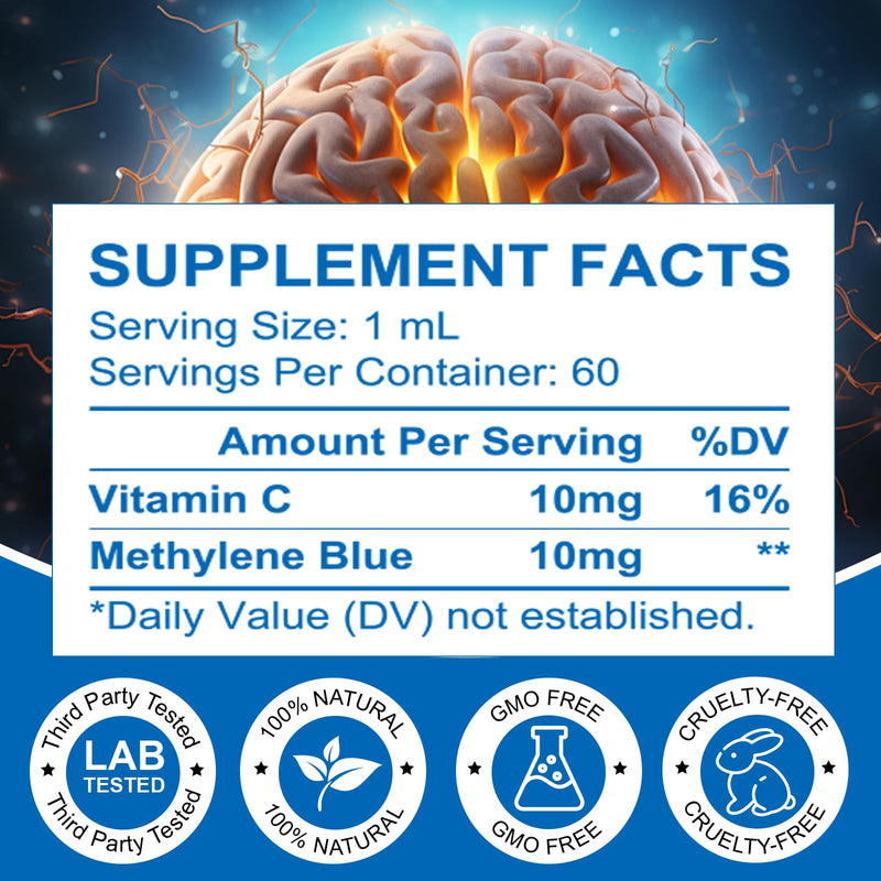 Methylene Blue Pharmaceutical Grade Drops – Brain Health & Energy Support (2 Fl Oz) | No Formaldehyde, No Alcohol, No Gluten