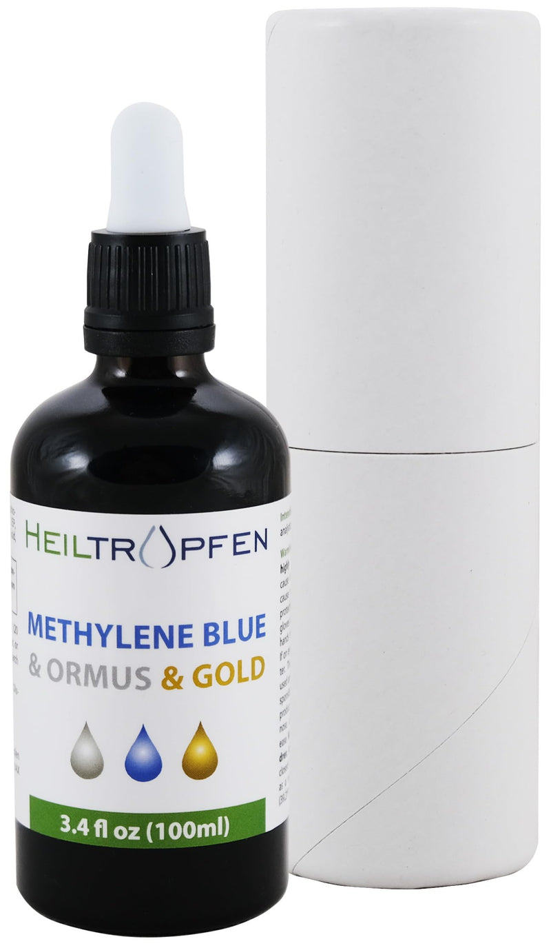 Methylene Blue & Ormus & Gold 3.4 Fl Oz – Ultra High Purity (100 ml) | 24K Colloidal Gold | Glass Bottle | Heiltropfen®