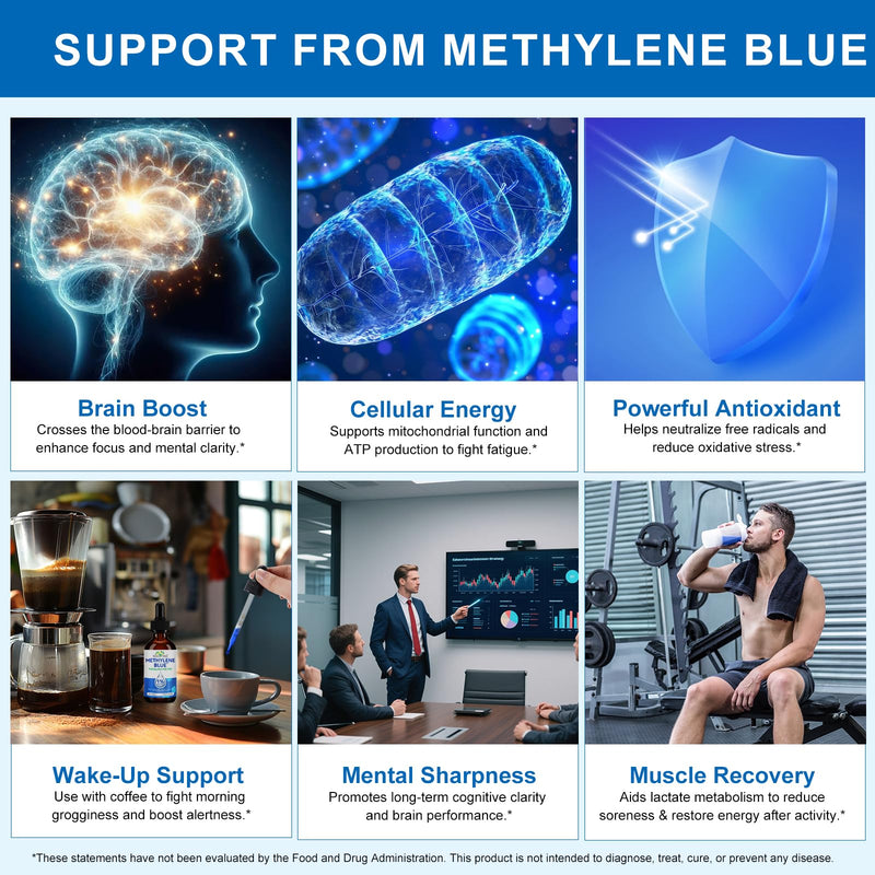 Methylene Blue Pharmaceutical Grade Drops – Brain Health & Energy Support (2 Fl Oz) | No Formaldehyde, No Alcohol, No Gluten