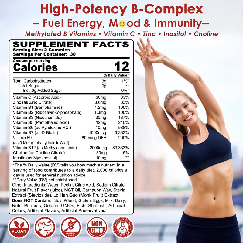 Vitamin B Complex Gummies – Vegan B Vitamins, 2000 mcg Methyl B12