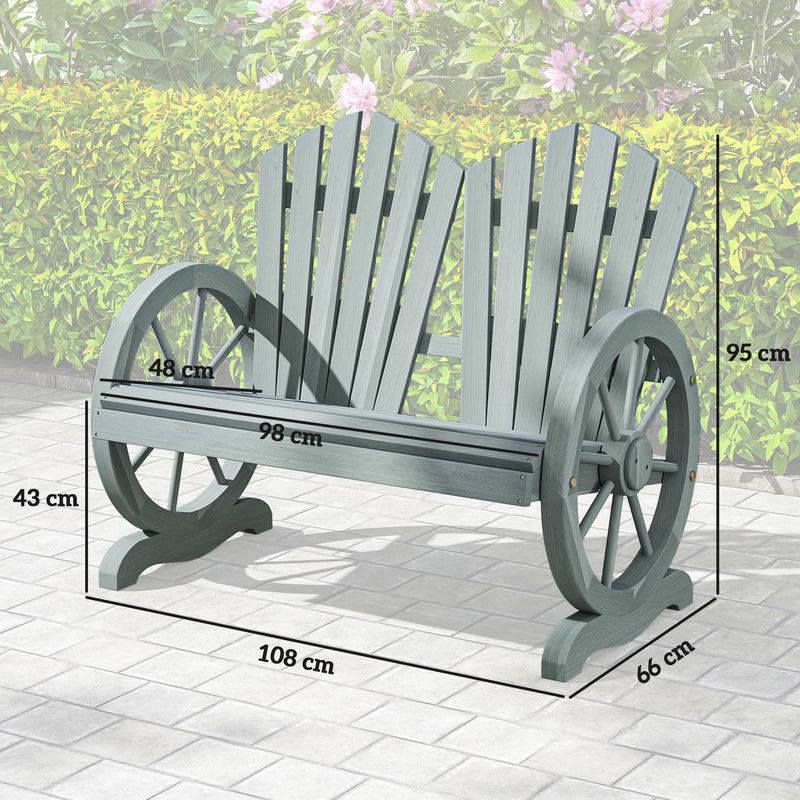 Outsunny 2 Seater Garden Bench w/ Wheel-Shaped Armrests Grey