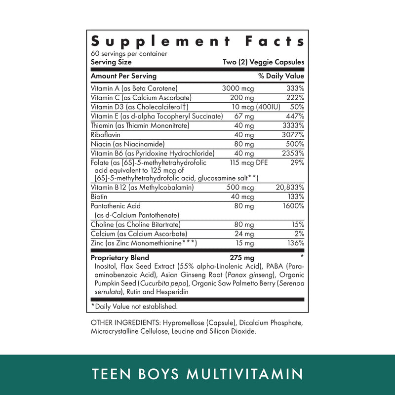 Teen Boys Daily Multivitamin – Michael's Health Naturopathic, 120 Vegetarian Capsules, Kosher