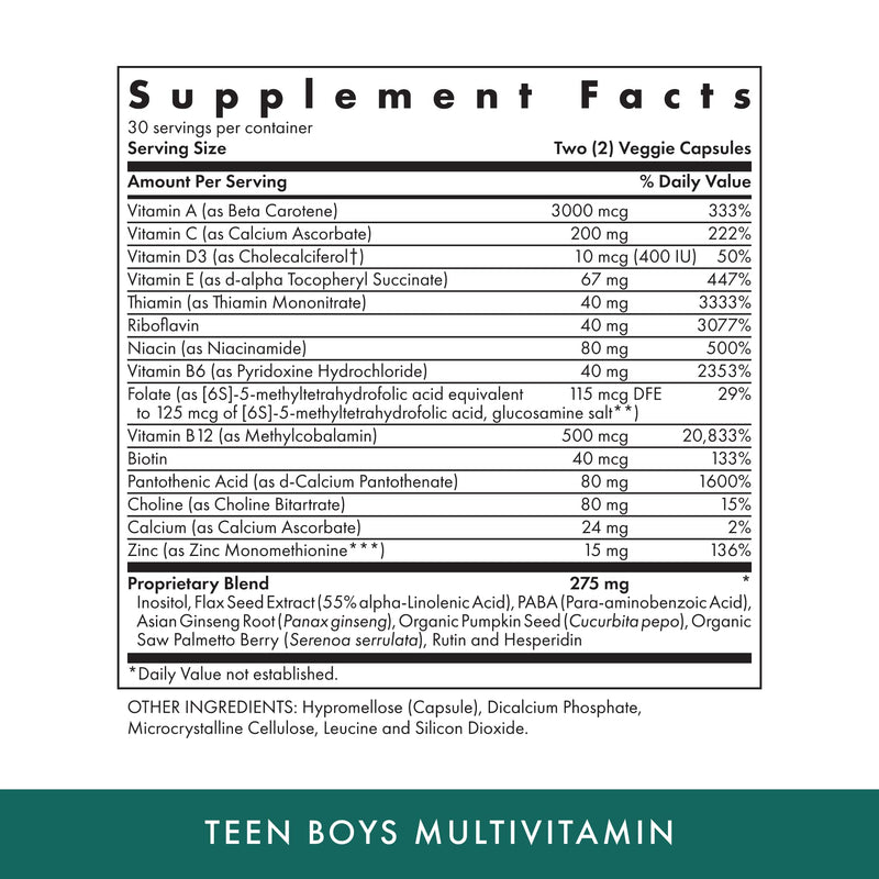 Michael's Health Teen Boys Multivitamin – 60 Vegetarian Capsules | Kosher, 30 Servings