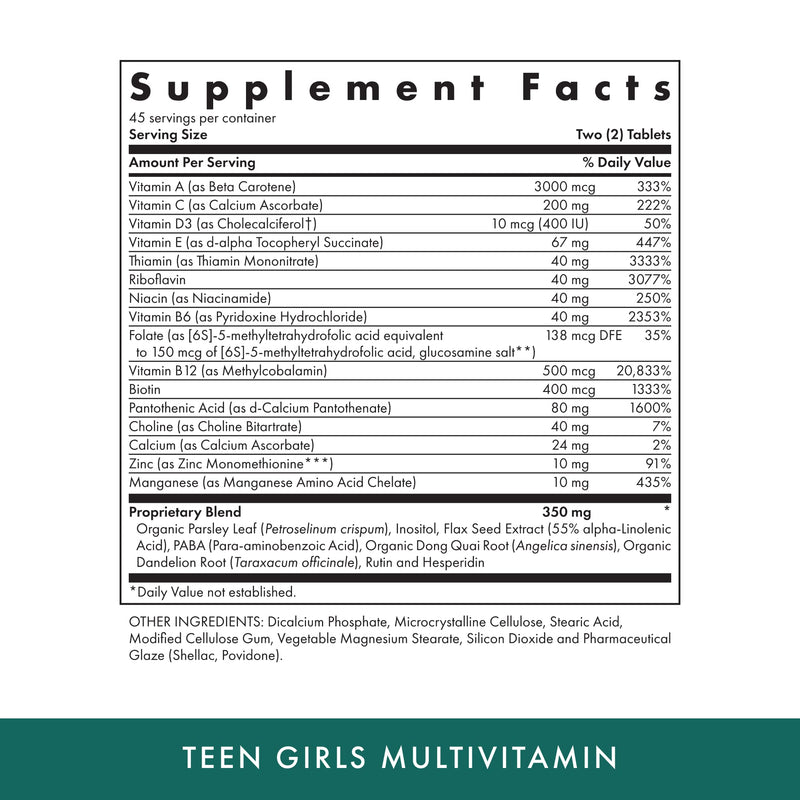 MICHAEL'S Health Teen Girls Multivitamin - 90 Vegetarian Tablets - Kosher, B Complex