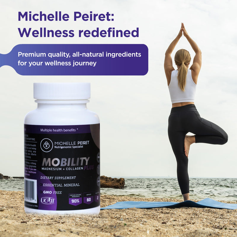 Michelle Peiret Mobility - Magnesium + Collagen Supplement with Hyaluronic Acid & Vitamin C | Gluten-Free & Non-GMO | 60 Capsules