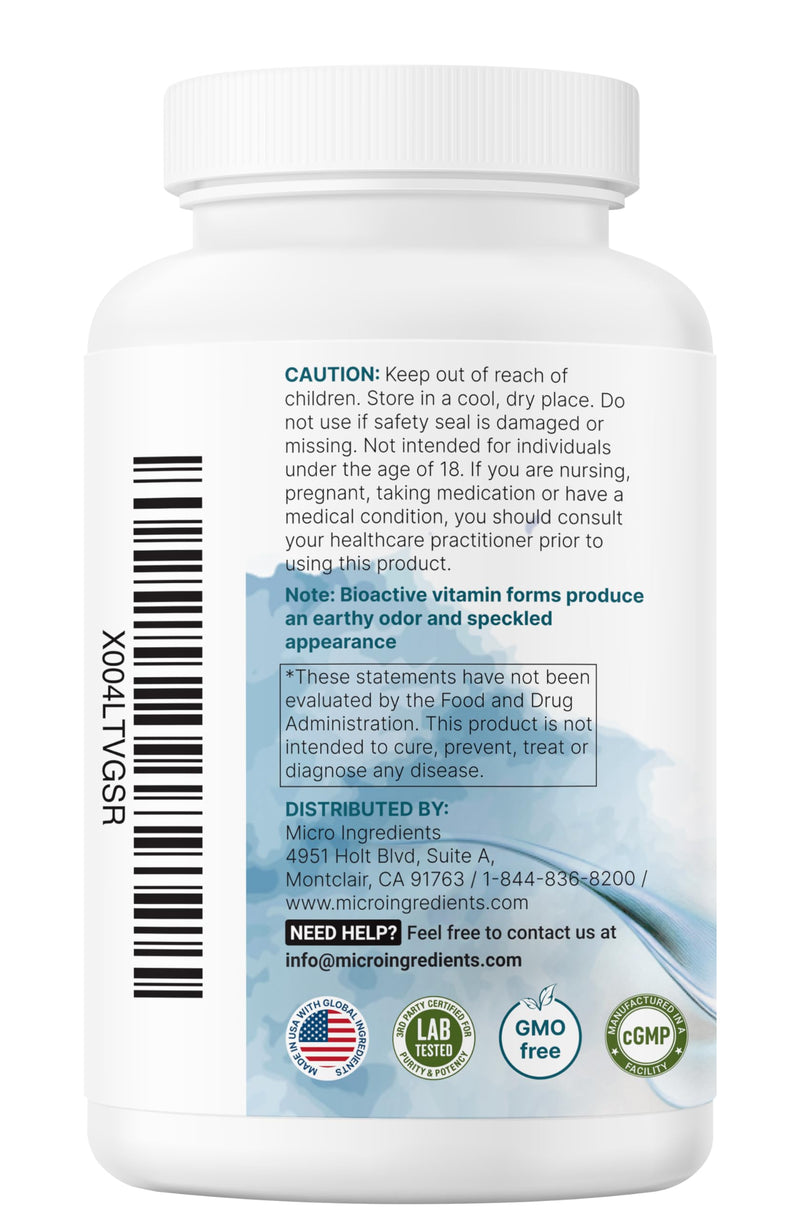 Micro Ingredients 2 Pack Pure Methylated B Complex, 480 Capsules | 11-in-1 Vitamin B Formula + Vitamin C | Non-GMO