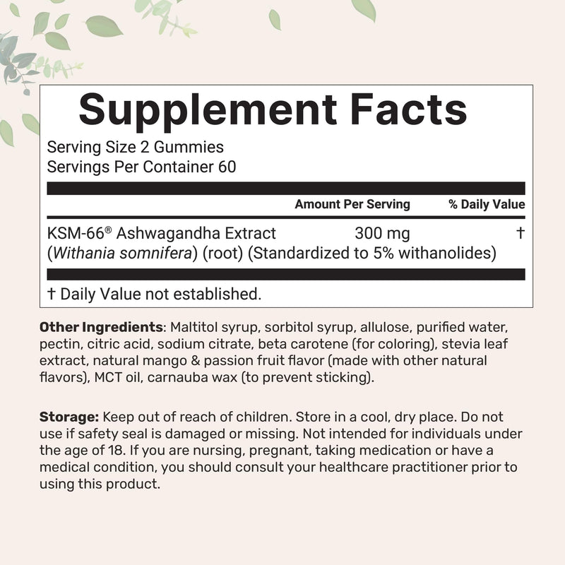 Micro Ingredients KSM-66 Ashwagandha Gummies 300mg – 120 Count | Sugar Free Mango Passion Fruit | Non-GMO