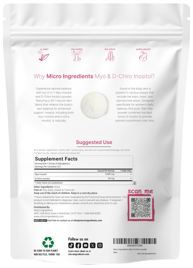 Myo-Inositol & D-Chiro Inositol Powder 1lb - 40:1 for Hormonal Balance