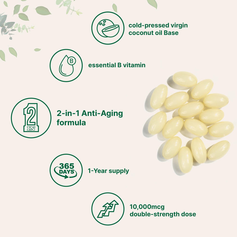 Biotin 10,000mcg + Hyaluronic Acid 25mg Softgels | Virgin Coconut Oil 365-Count