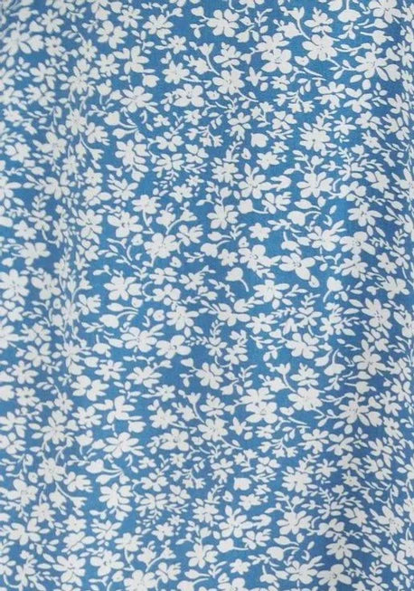 Kiyo Micro Blossom Print Midi Skirt In Blue