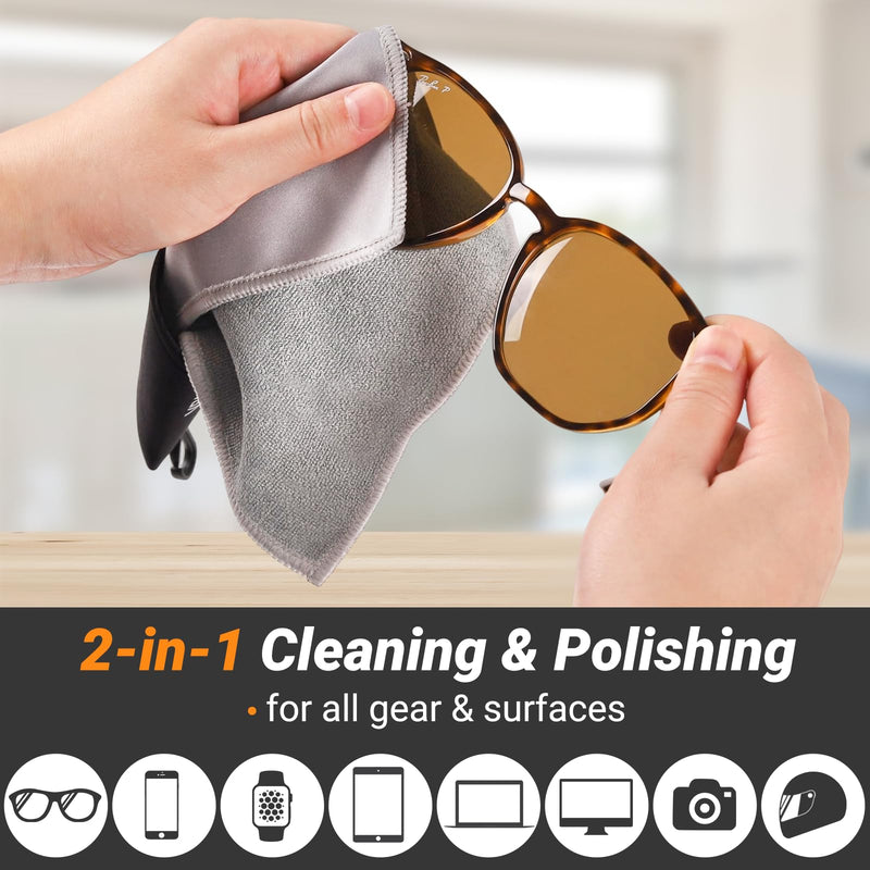 2 Sided Glasses Cleaner & Polishing Cloths – Portable Microfiber Cleaning Kit (Mixcolor, 4x6-Inch, Clip Pouch)