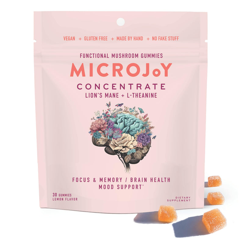 Microjoy Concentrate Gummies – Focus, Memory & Mood Support | Lemon Flavor (Vegan, Non-GMO, Gluten-Free) | 30 Servings