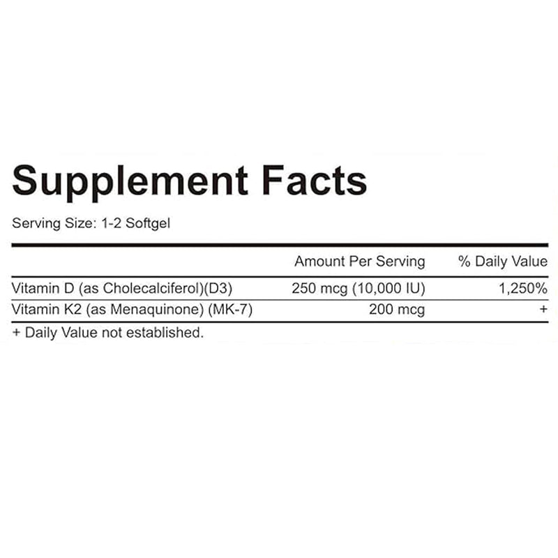 MicroLabs D3 K2 Softgels – 10000 IU D3 + 200 mcg K2, 2-in-1 Vitamin D3 K2, 300 Softgels/Pack
