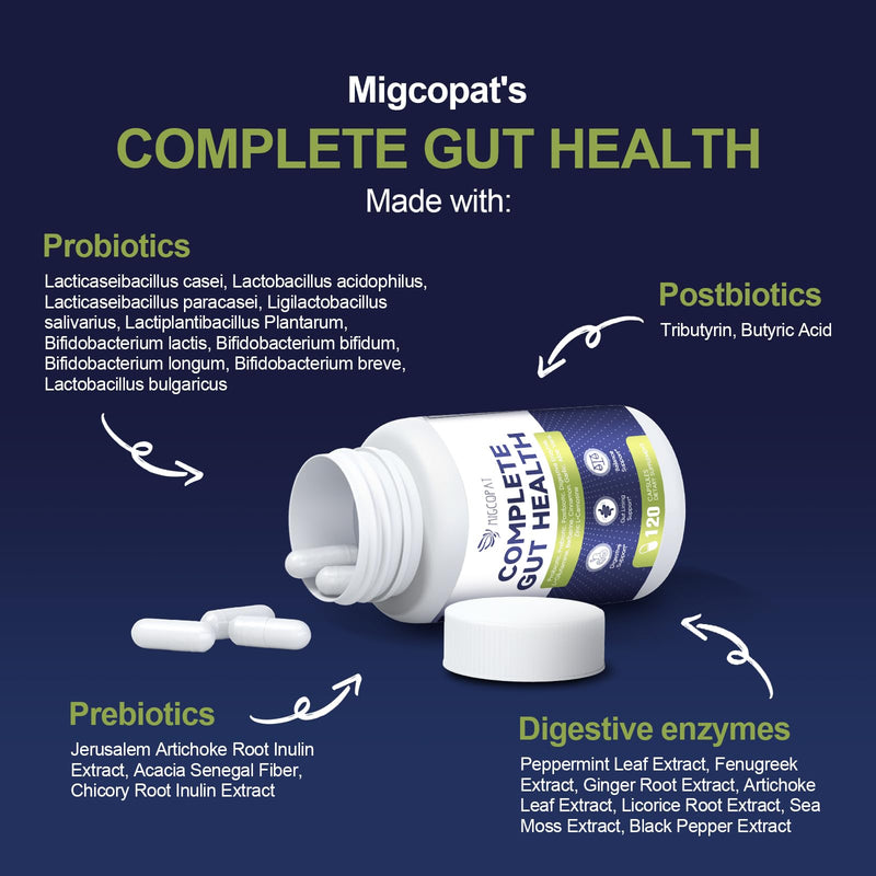 Migcopat Probiotics for Digestive Health – 80B CFU, Prebiotics, Postbiotics & Digestive Enzymes