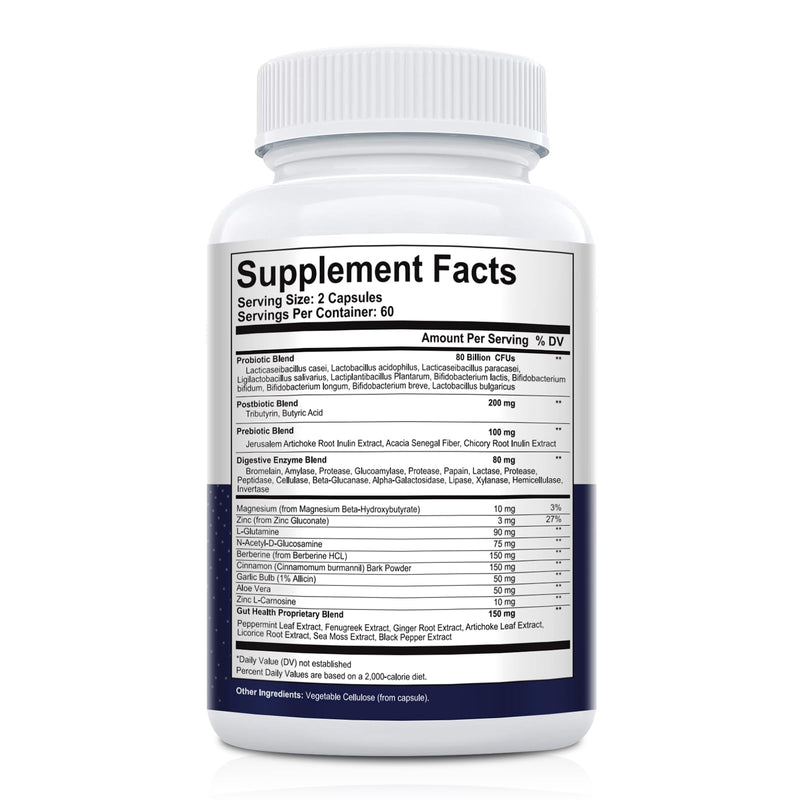 Migcopat Probiotic Prebiotic Postbiotic & Digestive Enzymes – 80B CFU, 120 Capsules
