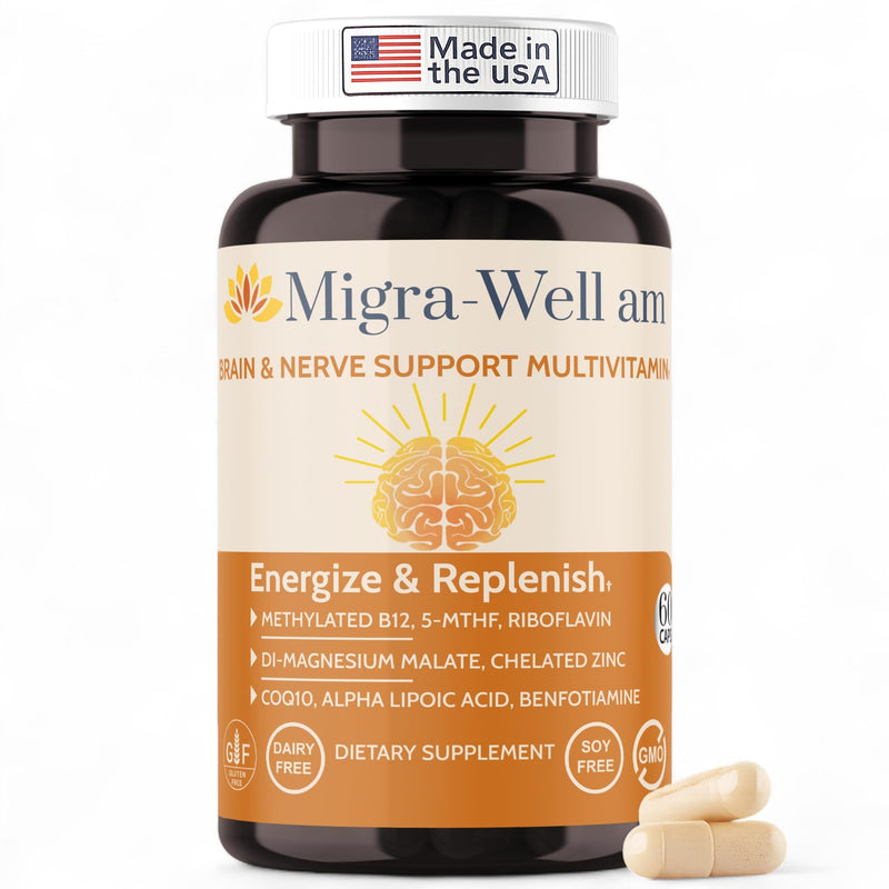 Wellkasa Migra-Well AM: Energizing Methylated Multivitamin – Brain & Nerve Health (No Iron, 60 Caps)