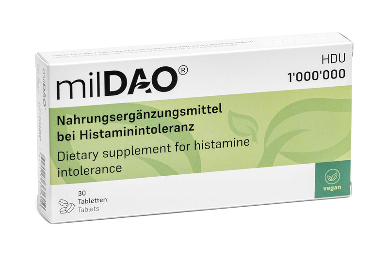 milDAO® – 30 Vegan Tablets | DAO Enzyme for Histamine Intolerance | 1,000,000 HDU