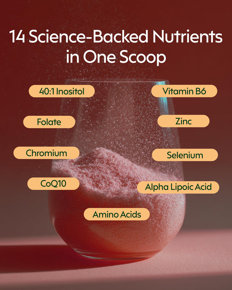 milamend Hormone Balance for Women 40:1 Myo-Inositol D-Chiro Inositol + CoQ10 – Cycle & Fertility Support (30-Day Hibiscus Tea Powder)