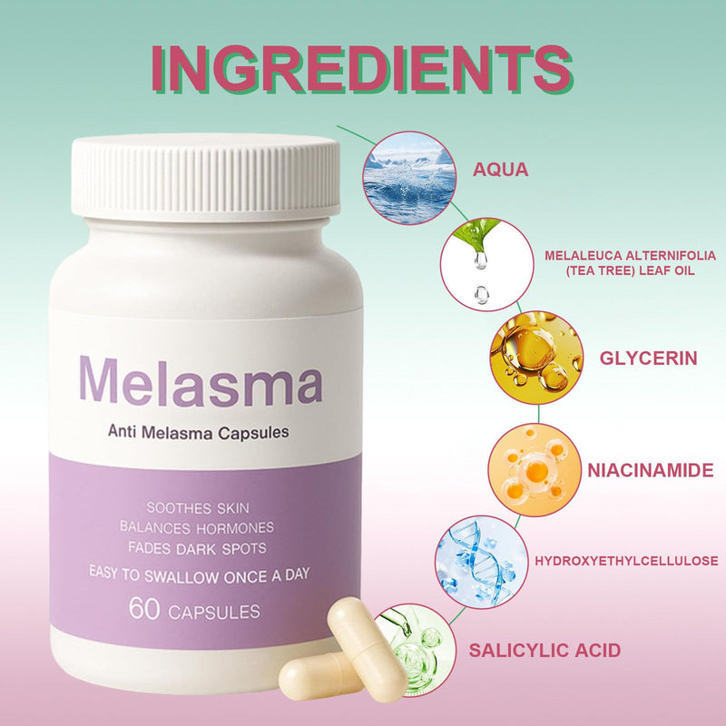 MILIZHIWU Melanina Anti-Melasma Capsule, Skin Brightening Supplement for Hyperpigmentation, Podocarpus Odoratus Extract, Vitamin C & Natural Extracts, Supports Even Skin Tone & Radiance 60 Capsules