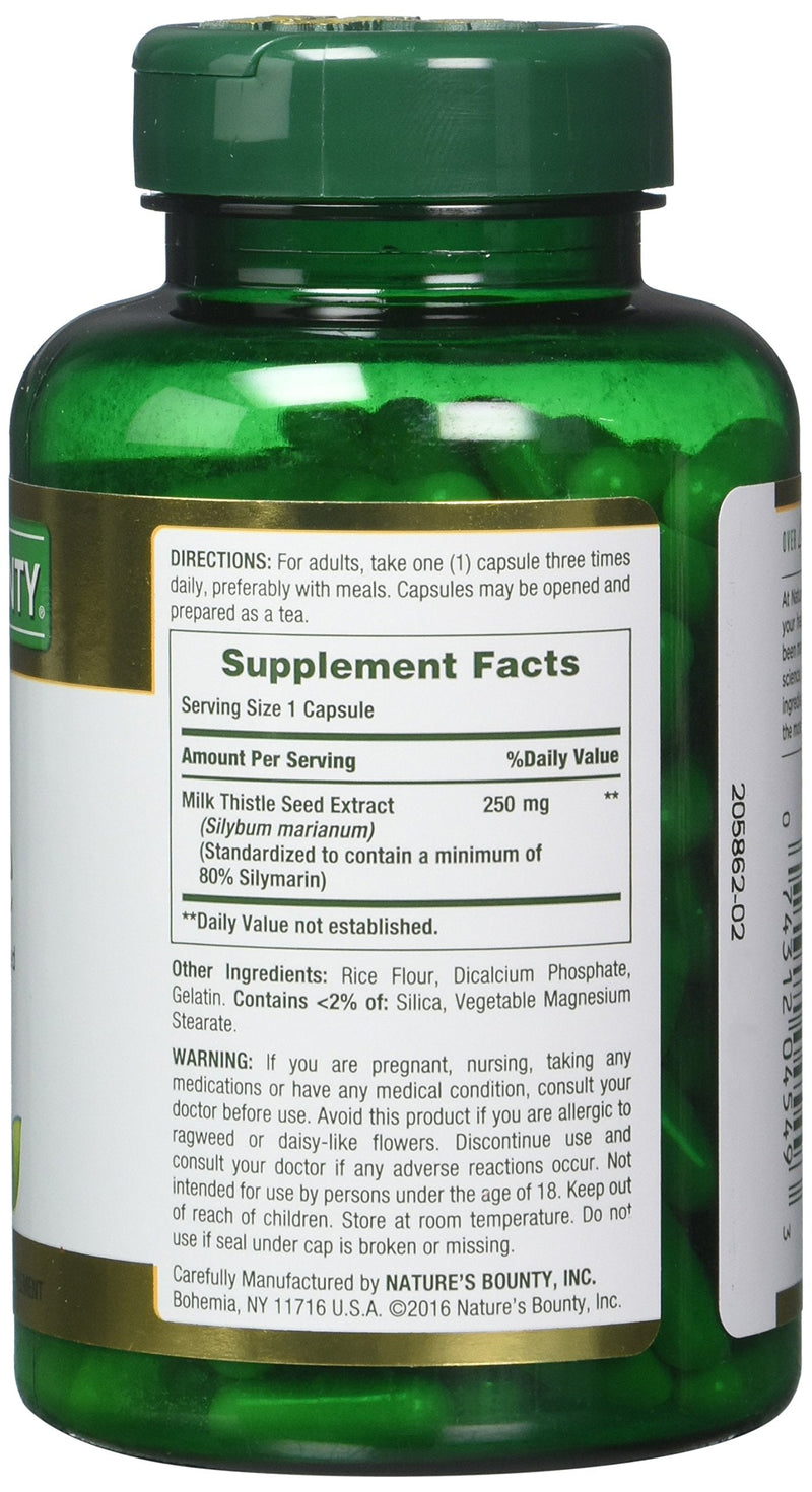 Nature's Bounty Milk Thistle 250 mg Capsules — Pack of 2 (400 capsules)