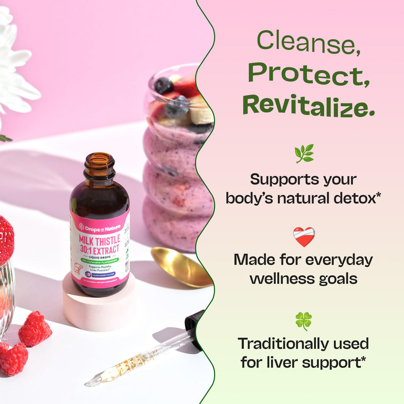 Milk Thistle Drops with 80% Silymarin Flavonoids – Vegan, Non-GMO, Fast-Absorbing – Mixed Berry, 60 mL