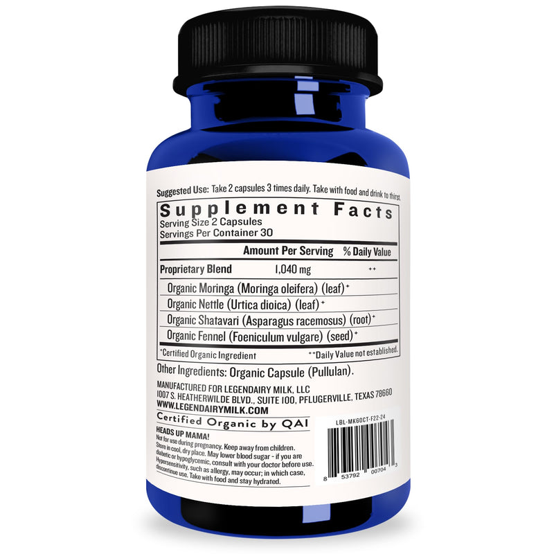 Legendairy Milk Milkapalooza Lactation Supplement – Organic Moringa, Nettle, Shatavari, Fennel • Fenugreek-Free • 60ct • Vegan