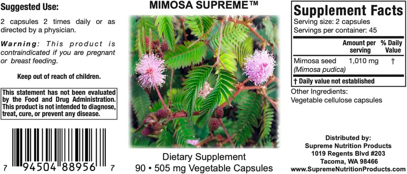 Mimosa Pudica Seed Capsules | Supreme Nutrition Mimosa Supreme 90 Caps