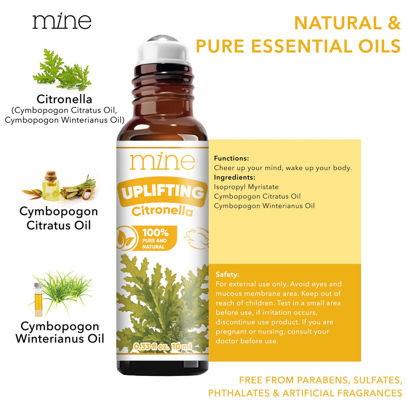 Mine Citronella Oil Roll On – 100% Natural Citronella Essential Oil for Skin, Roller for Outdoor Camping, Hiking, Picnics, Travel