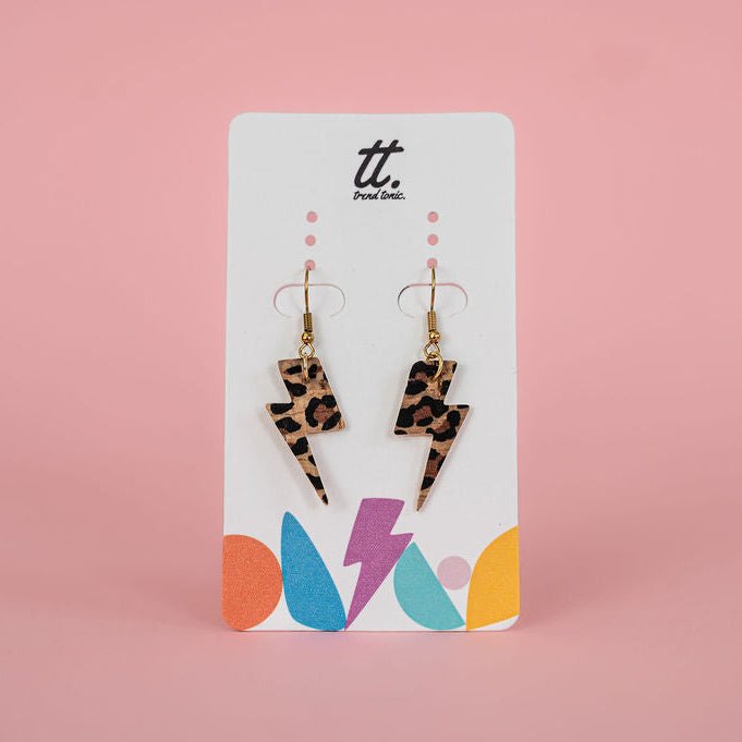 Mini neon pink cork lightning bolt earrings