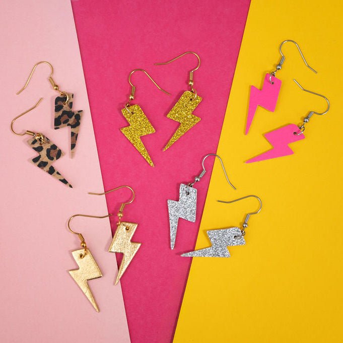 Mini silver glitter lightning bolt earrings