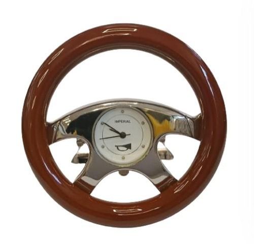 Miniature Clock Dark Brown Car Steering Solid Brass IMP419/RW - CLEARANCE NEEDS RE-BATTERY - InStock