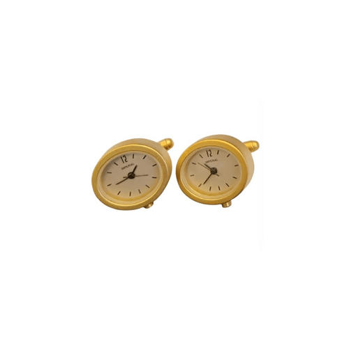 Miniature Clock Goldtone Plated Metal Cufflinks Solid Brass IMP413 - CLEARANCE NEEDS RE-BATTERY - InStock