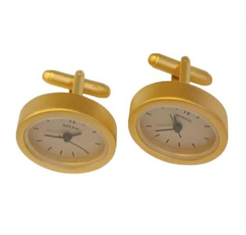 Miniature Clock Goldtone Plated Metal Cufflinks Solid Brass IMP413 - CLEARANCE NEEDS RE-BATTERY - InStock