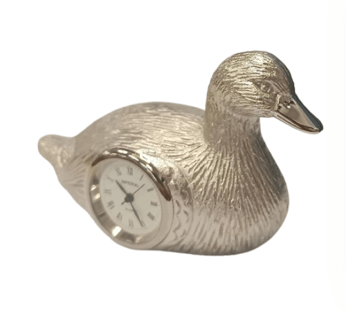 Miniature Clock Silver Plated Duck Solid Brass IMP92S - CLEARANCE NEEDS RE-BATTERY - InStock