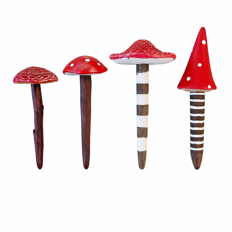 4pc Red Toadstool Miniature Garden Ornaments Resin Mushroom Set