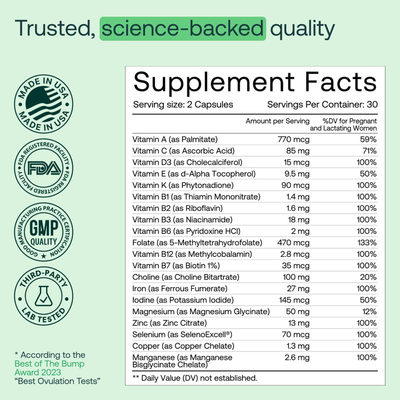 MIRA Prenatal Multivitamins for Women – Folate & Choline | 60 Capsules (30 Servings) | 1 Pack