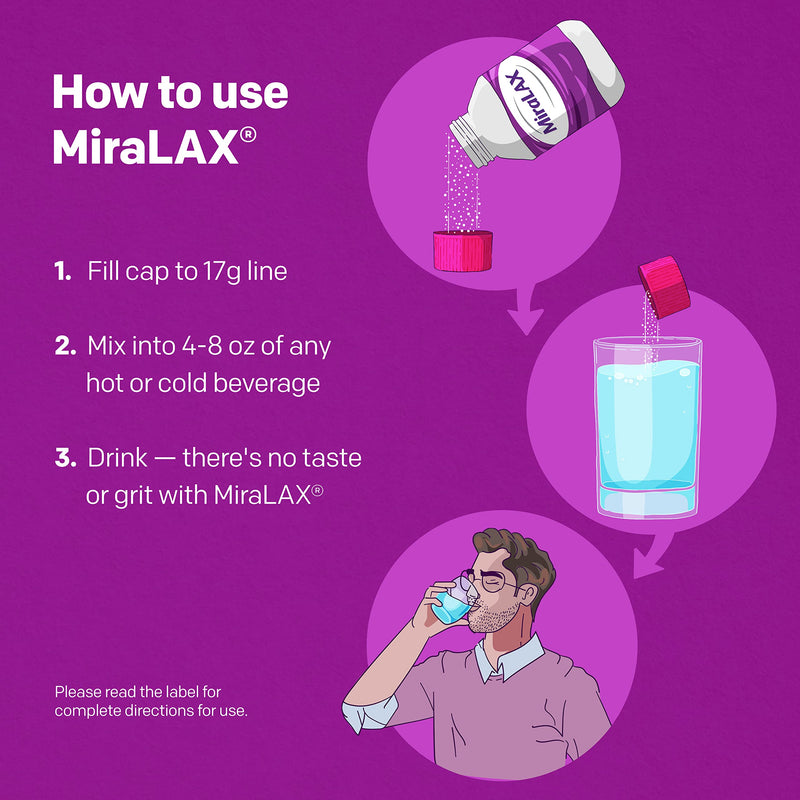 MiraLAX Laxative Powder – Gentle, Nonstimulant Osmotic Relief for Adults (7-Dose)