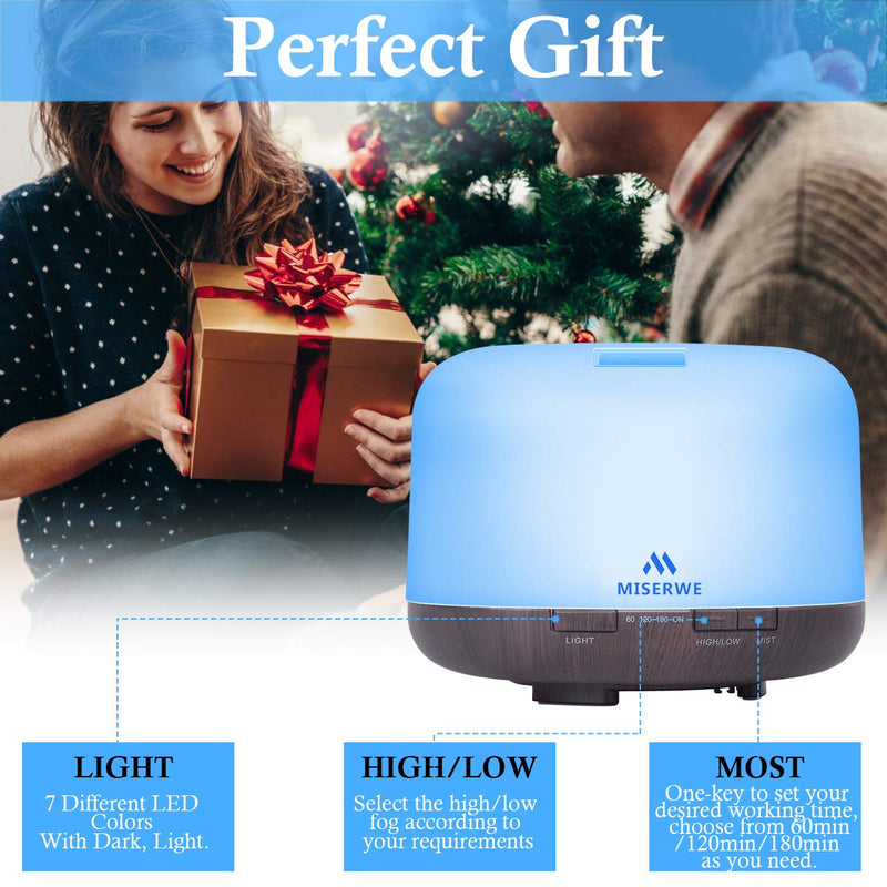 Miserwe 500ML Essential Oil Diffuser | Adjustable Mist, 4 Timer Settings, Auto Shut-Off